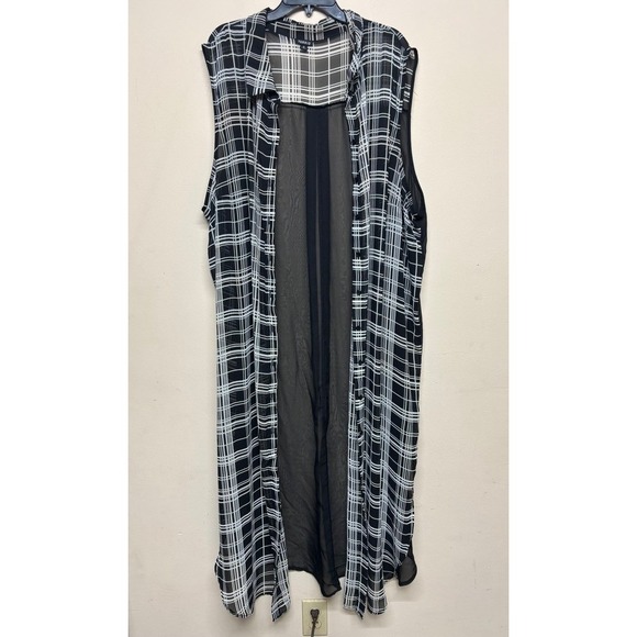 torrid Dresses & Skirts - Torrid Plaid Shirt Dress Sheer Size 5 Black White Sleeveless Button Front Laye